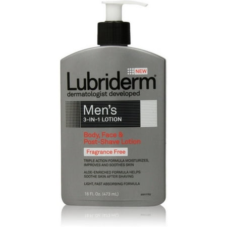 3 Pack - Lubriderm Men's 3-in-1 Body, Face & Post-Shave Lotion Fragrance Free 16 oz