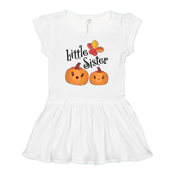 Inktastic Little Sister Pumpkins with Fall Leaves Girls Baby Dress