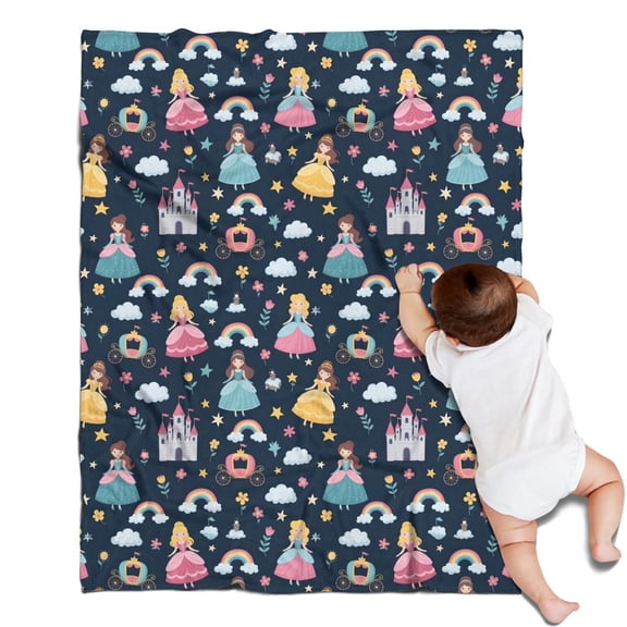 Dark Blue Princess Castle Pattern Blanket,Comfortable Soft Flannel Throw Blanket,All Season,Warm Lightweight Blankets for Sofa Bed Couch Living Room Chair,30"x40"