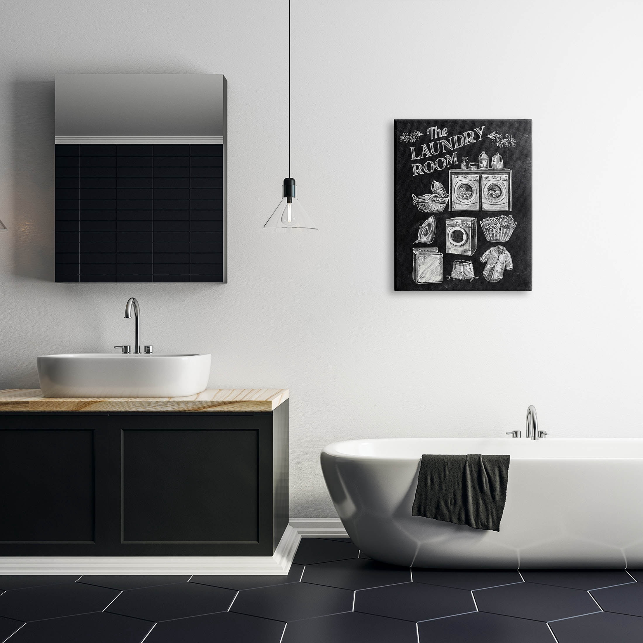 Laundry Room Vintage Drawings Typography Graphic Art Gallery Wrapped Canvas Print Wall Art