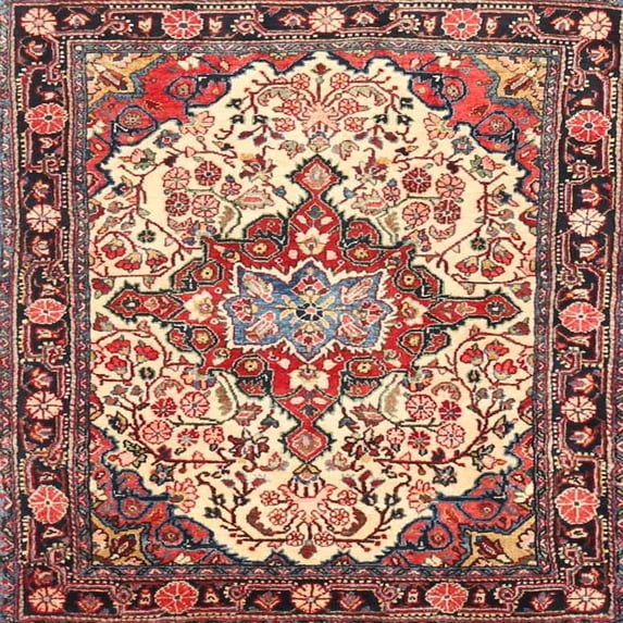 Ahgly Company Indoor Square Traditional Brown Red Medallion Area Rugs, 7' Square