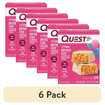 (6 pack) Quest Crispy Hero Protein Bar, Birthday Cake Flavor, Low Sugar, 4 Count