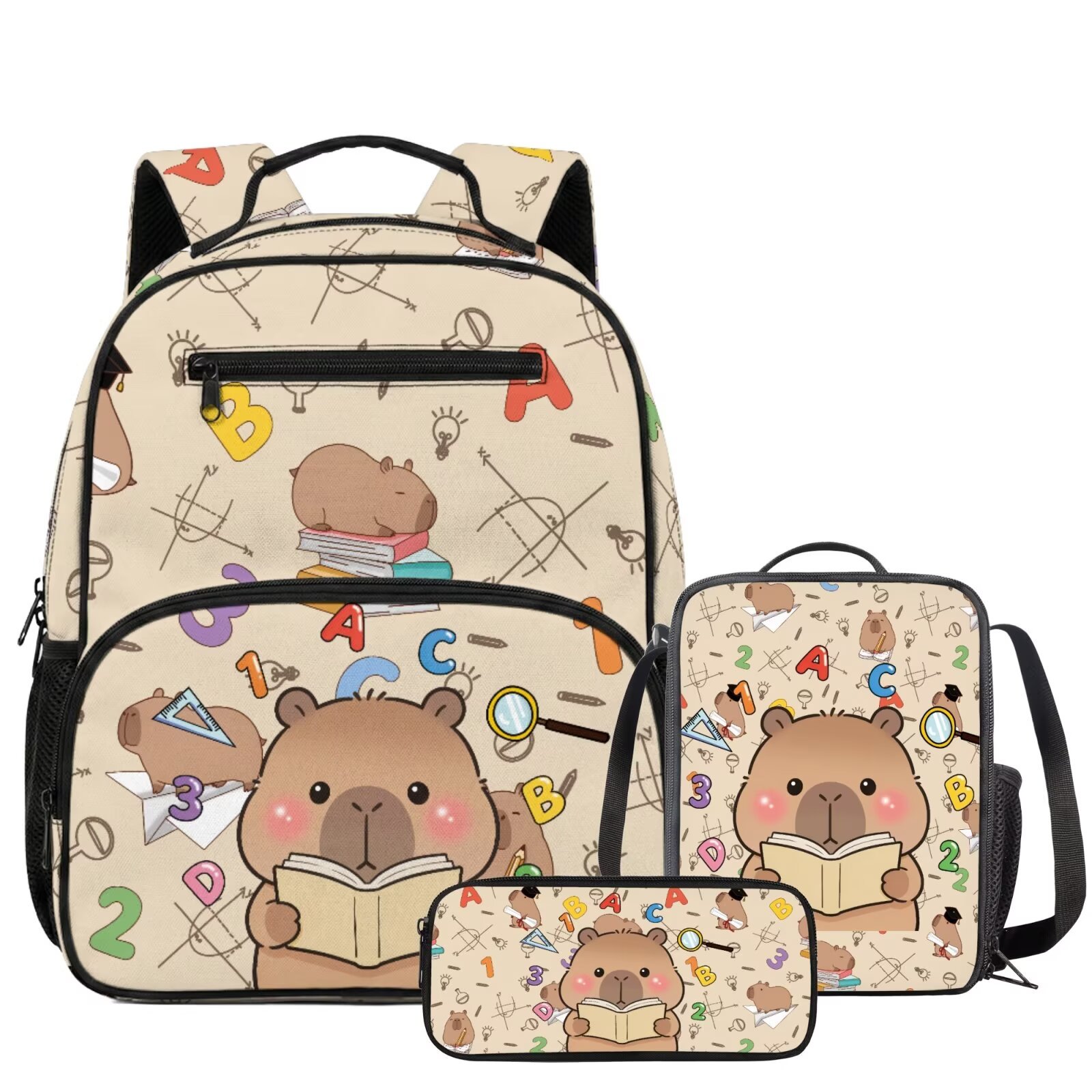 Yuyamidu Kawaii Capybara Preschool Kids Backpack Set with Lunch Box and Pencil Case 3 Piece Toddler Backpack Cute Cartoon School Bag for Kindergarten Daycare