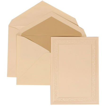 JAM Paper Wedding Invitation Set, Large, 5 1/2 x 7 3/4, Ivory Card with Ecru Lined Envelope and Ivory Heart Vine Border Set, 50/pack