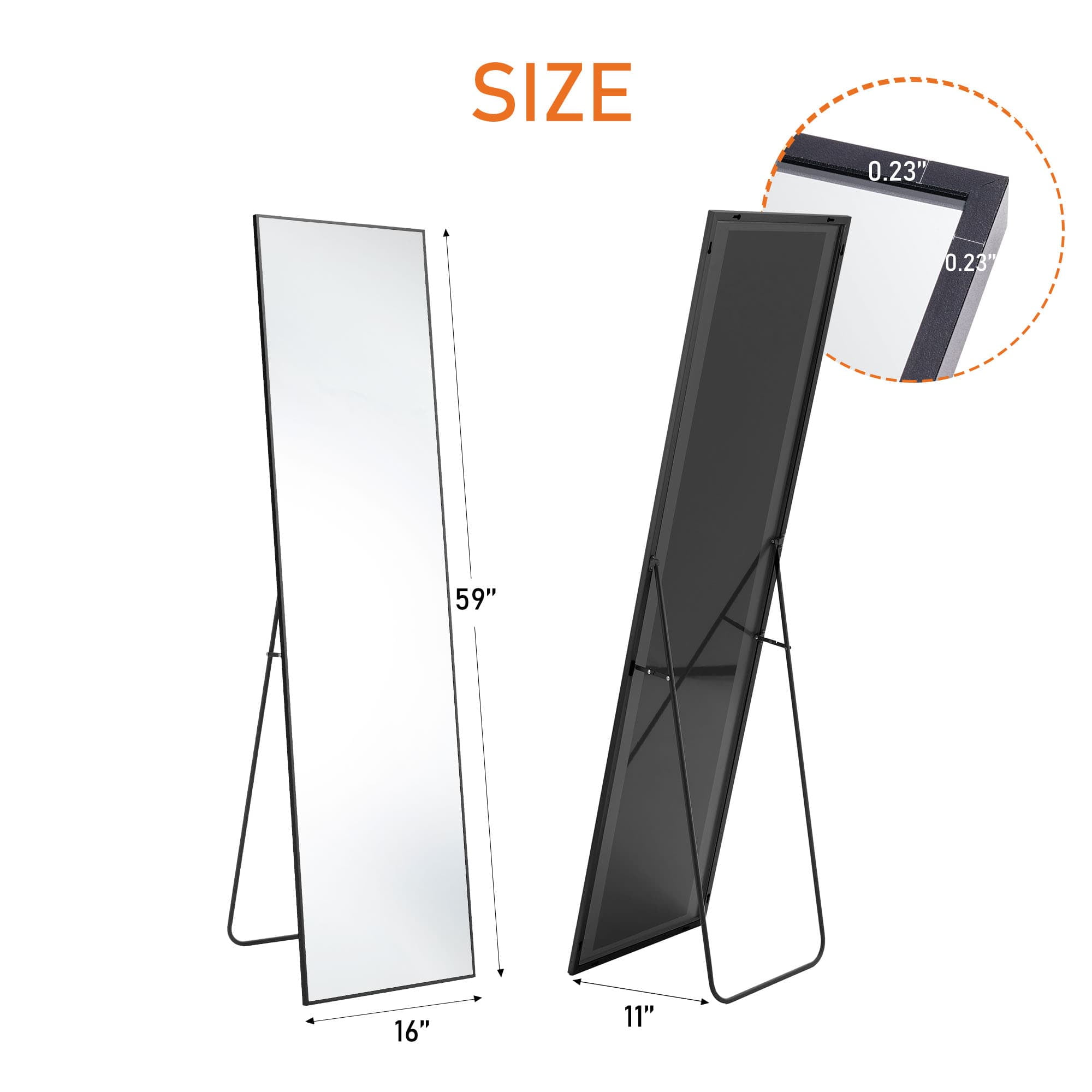 MAYEERTY 59in Arched Full Length Mirror Aluminum Alloy Floor Standing Mirror, Black