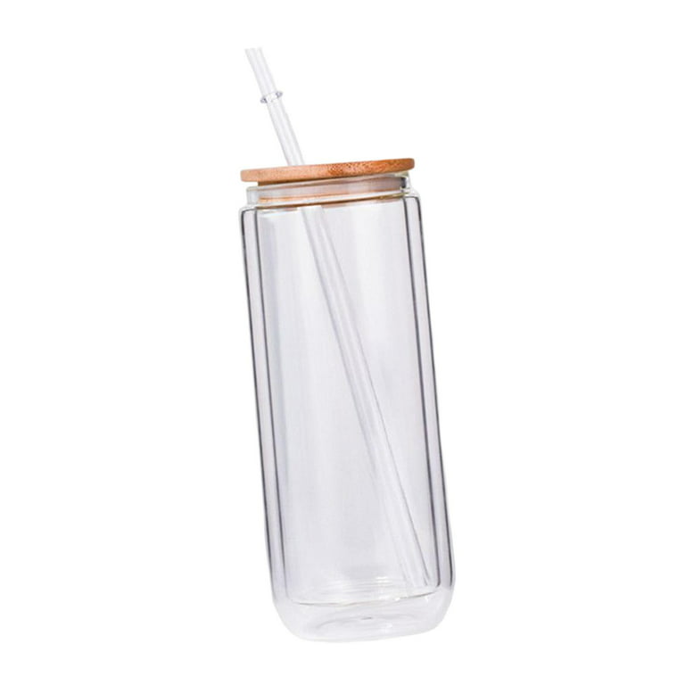 Coffee Cups Glassware and Straw with Lid Drinking Glasses Wide Mouth Tumbler for 20oz, Clear