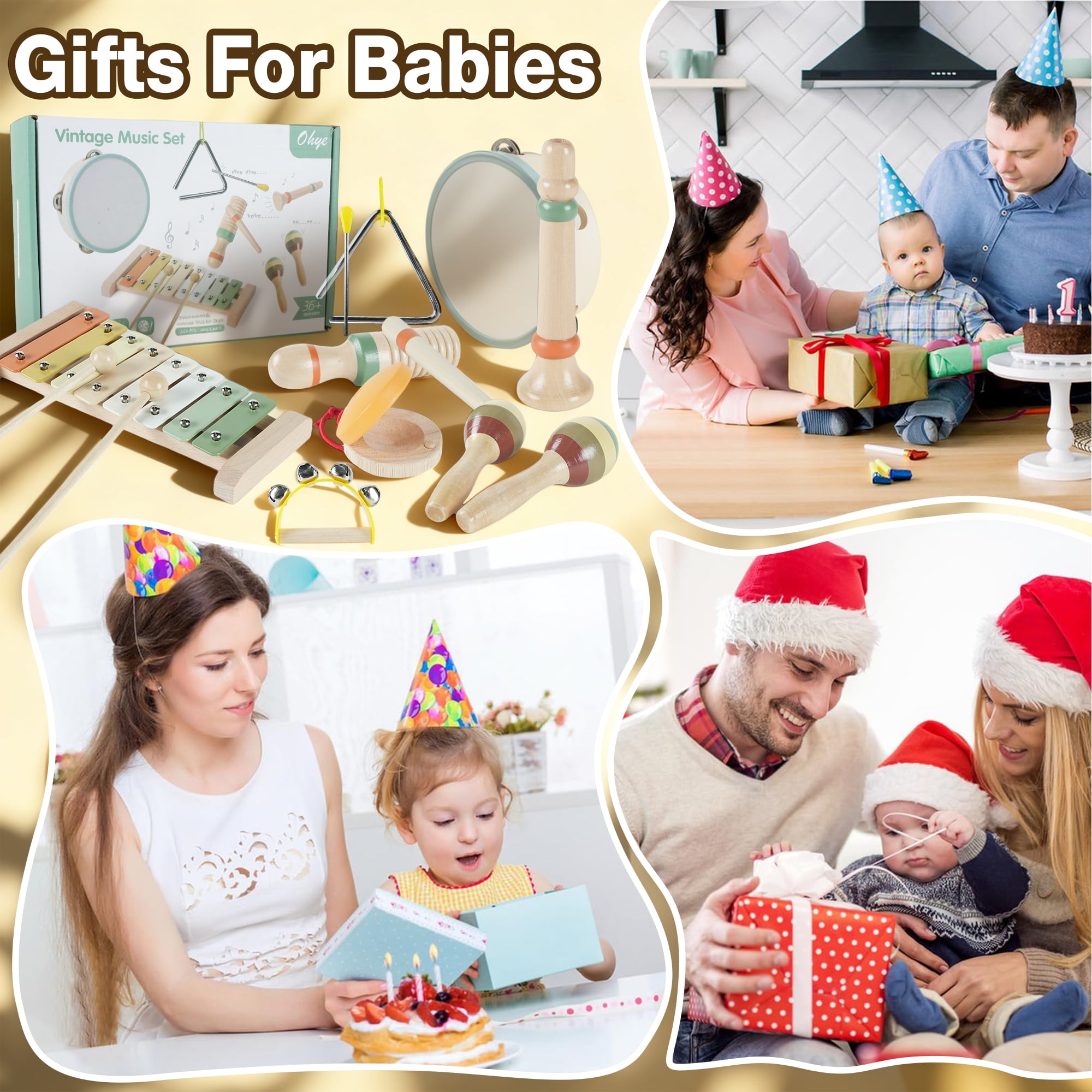 JBeeCtrl Toddler Musical Instruments Set Wooden Montessori Toys for Toddlers 1-3 Year Old Girls Boys Neutral Colors Percussion Instruments Set for Kids Preschool Educational Birthday Gifts
