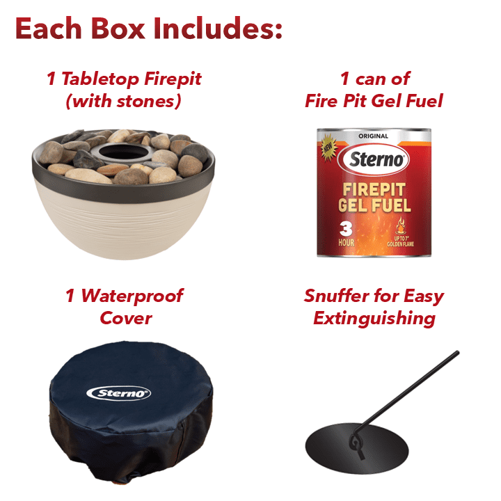 Sterno Tabletop Fire Pit Medium Smokeless Mini Fireplace for Indoor Outdoor Patio & Balcony Decor, Portable Fire Pit 9.5" x 5.25" - Cocoa & Sand