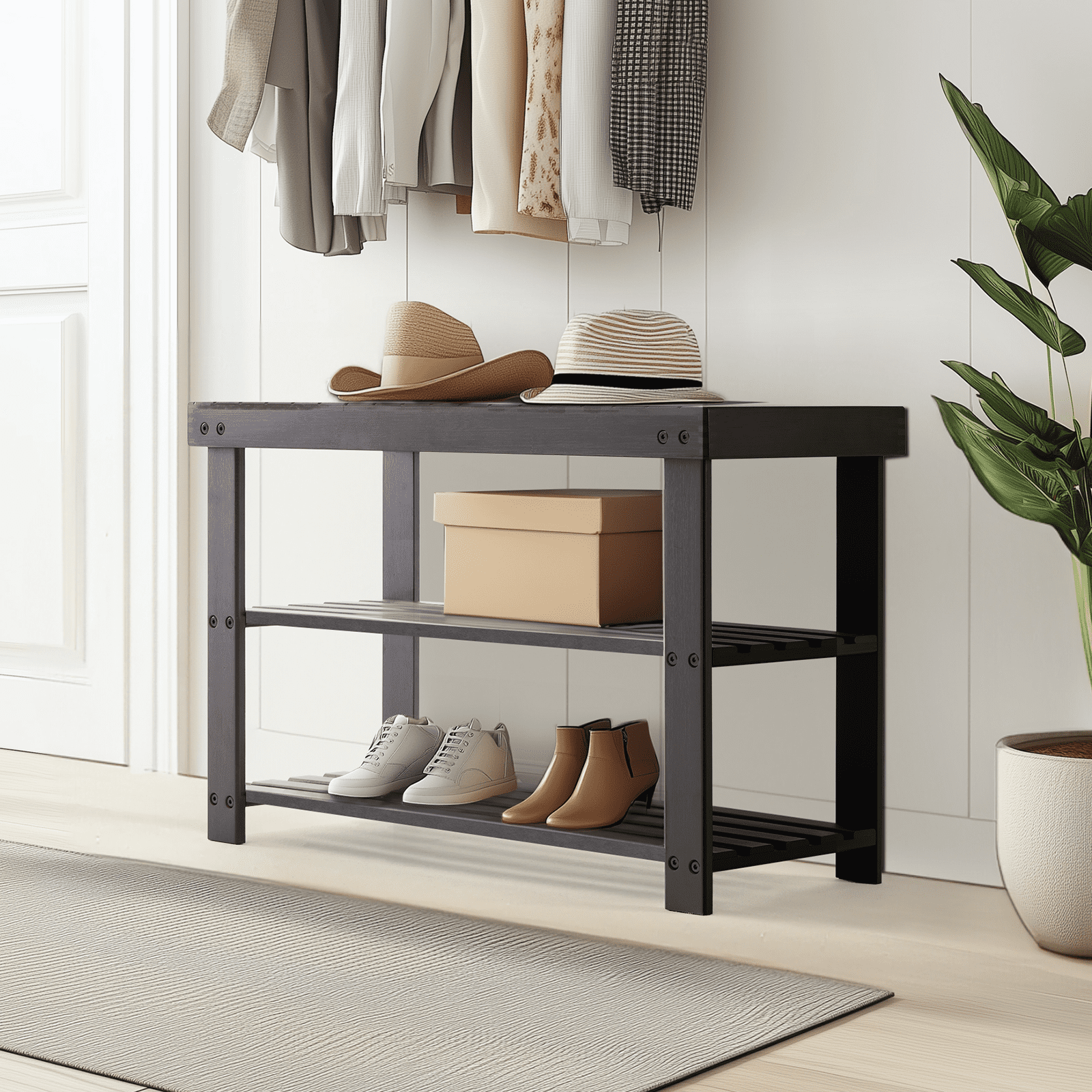 MAYEERTY 3-Tier Bamboo Shoe Rack Bench, 286Lbs Capacity, Compact Storage for Entryway, Bedroom