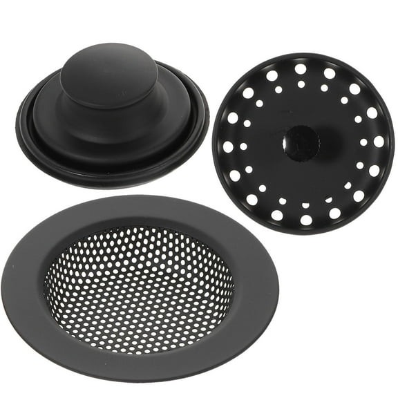Raindrops Garbage Disposal Cover Drain Sink Stopper Strainer Stainless Steel 3Pcs Black
