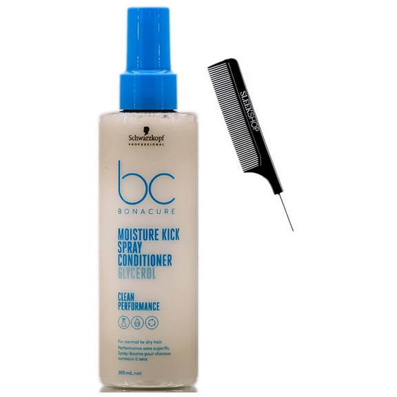 Schwarzkopf BC Bonocure MOISTURE KICK Spray Conditioner GLYCEROL 6.7 oz , Leave-in Conditioning Treatment Conditioner for Normal to Dry Hair, Newest 2023 Formula (w/ SLEEKSHOP Pin Comb)