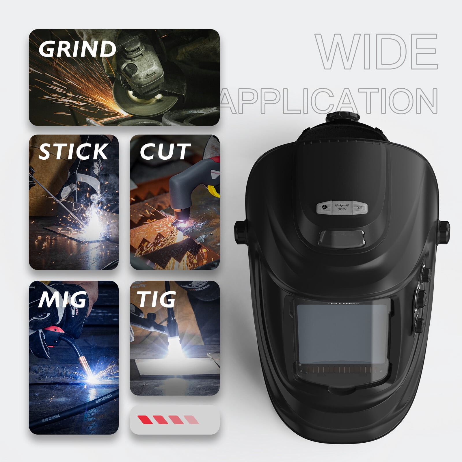 YESWELDER LYG-30800H-W Auto-Darkening Welding Helmet w/Fan & Light, 4/5-13 Shade