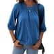 thumbnail image 1 of Blusa de mujer con cuello redondo, Color puro, manga tres cuartos, camiseta holgada para mujer para primavera, verano y otoño, 1 of 6