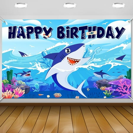 Avezano Shark Birthday Party Decorations Shark Birthday Banner Ocaen Shark Birthday Party Backdrop for Kids Boys 70.8x43.3"