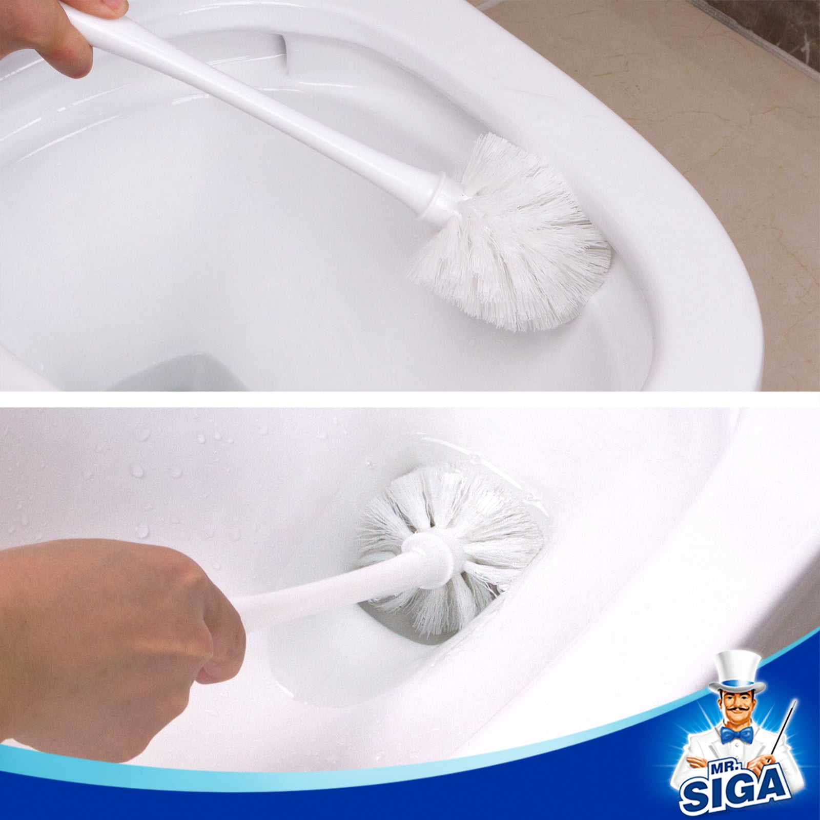MR.Siga Toilet Plunger and Bowl Brush Combo for Bathroom Cleaning, White, 2 Pack