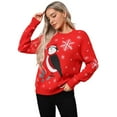thumbnail image 1 of Chandail de Noël Rouge Ardent pour Femmes Imprimé Pingouin Flocon de Neige Mode Décontractée L, 1 of 10