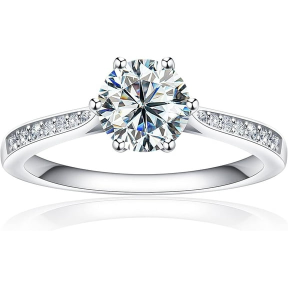 Wedding Anniversary Ring Solitaire With Accent Ring 1.8 Ct Diamond 14K White Gold Over