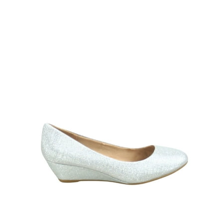 

Fisher-8 Women s Slip On Patent Round Toe Low Wedge Heel Pump Shoes ( Silver 5 )