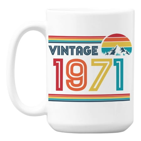 

Vintage 1971 feat. Retro Sunset White Ceramic Birthday Coffee & Tea Mug (15oz)