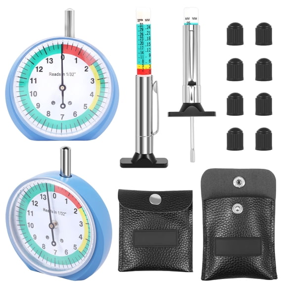 4Pcs Tire Tread Depth Gauge Easy Read Dial Type Tire Tread Depth Measuring Tool Color Coded Tyre Gauge for Car Truck Trailer RV Motorcycle