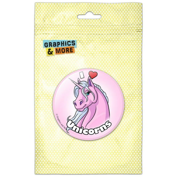 I Love Heart Unicorns Pink Pinback Button Pin Badge