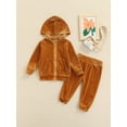 thumbnail image 2 of Qiylii Children Velvet Outfit Long Sleeve Zipper Hooded Jacket + Trousers, Elastic Waist Casual Style, 2 of 9
