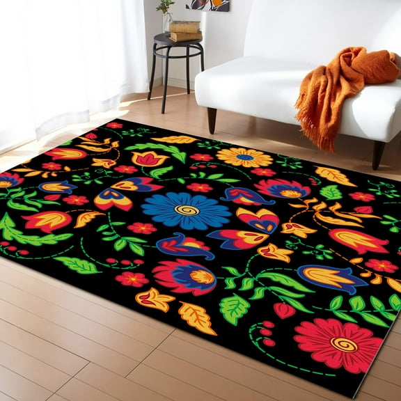Coral velvet Mexican Festival Pattern Texture Carpet Area Rug Children's Room Living Room Bedroom Large Rug Home Play Decoration Floor Mat