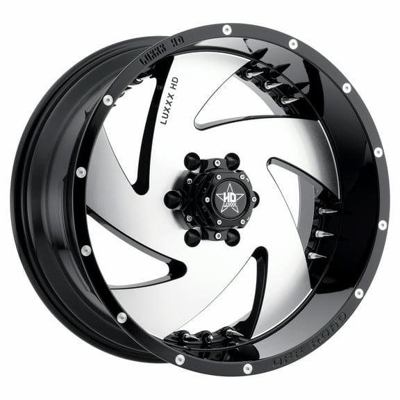 LUXXX HD Alloy Rims LHD6 22X12 6X135 -44 87.1 Gloss Black Machined Face w/ Chrome Spike Rivets