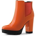 thumbnail image 1 of Botines Con Plataforma Punta Redonda Cremallera Tacón De Bloque Para Mujer Naranja 37, 1 of 6