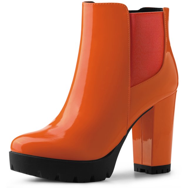 Botines con plataforma Allegra K Tacón de Bloque Punta Redonda Cremallera Naranja 39