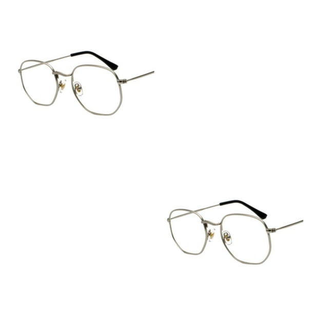 Qarigey Gafas de sol hexagonales de moda, montura ligera, lentes polarizadas, gafas de sol cuadradas pequeñas unisex, plateadas, anti-azules plata anti-azul 2Conjunto