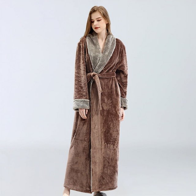 Camisón de franela para otoño e invierno, albornoz grueso y alargado para parejas, ropa de casa para hombres