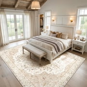 CHITOOMA 8x10 Boho Area Rugs for Living Room, Machine Washable Floral Area Rug with Non-Slip Backing, Stain Resistant Non-Shed Carpet for Bedroom, Dining Room, Dorm, Office