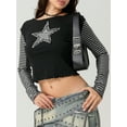 thumbnail image 6 of LMLYSoH Women T-shirt Long Sleeve Crew Neck Star Stripes Slim Fit Ladies Tops for Casual Daily, 6 of 9
