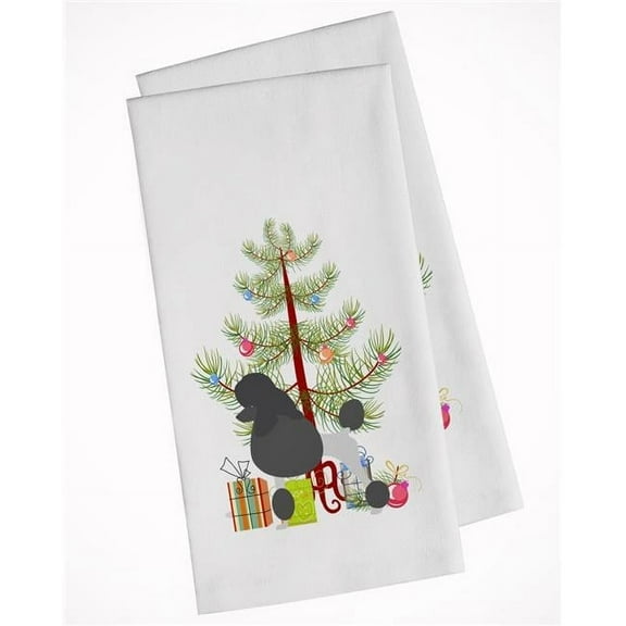 Poodle Merry Christmas Tree White Kitchen Towel - Set of 2