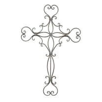DecMode Black Metal Scroll Cross Wall Decor