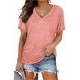 thumbnail image 3 of KLHDSF Womens Summer Tops Side Shirring V Neck Tee Short Sleeve Lightweight Casual Summer Top Watermelon Red M, 3 of 10