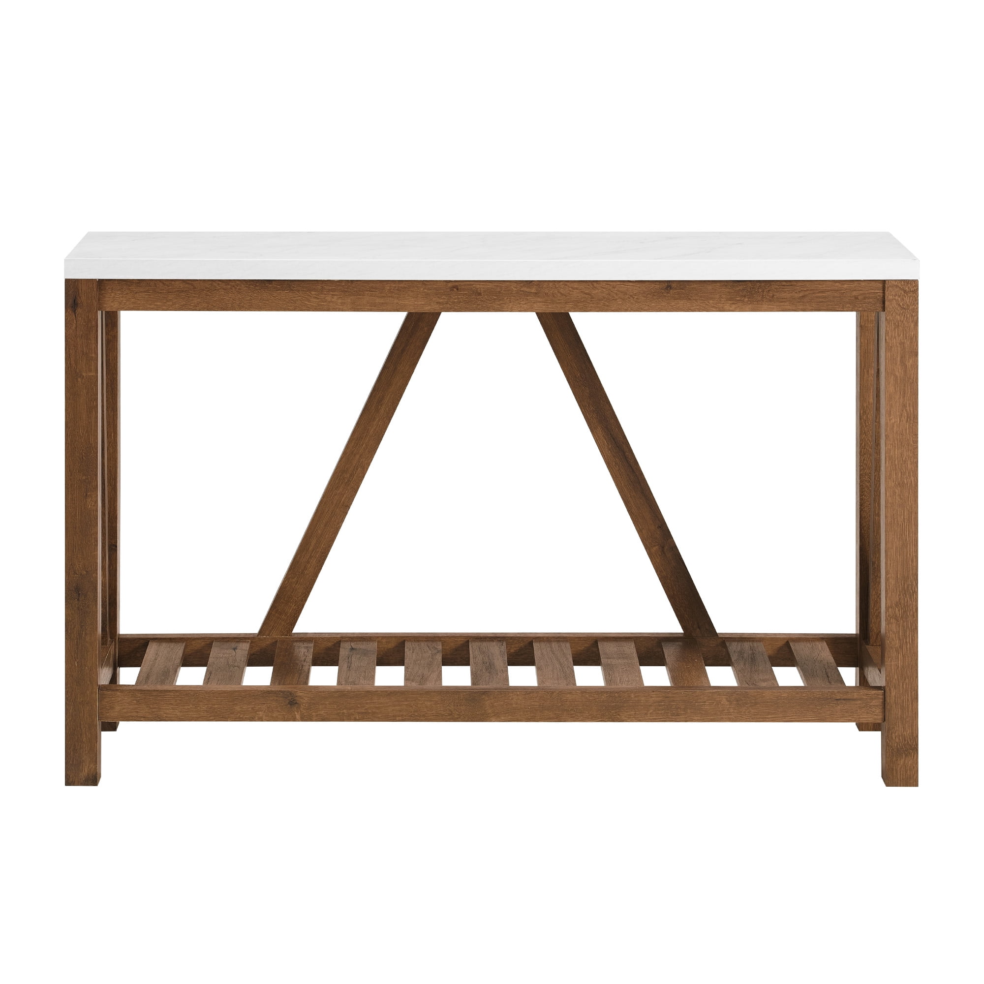 Walker Edison Modern Farmhouse Faux Marble and Walnut Entryway Table, Faux White Marble/Walnut