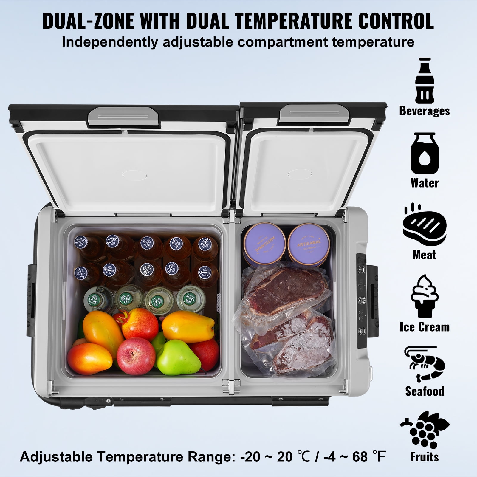 KFFKFF 12 Volt Car Refrigerators 58L / 61.5 QT RV Refrigerator, Freezer Fridge Cooler DC & AC, for Home, Travel, Camping, RV and Outdoor