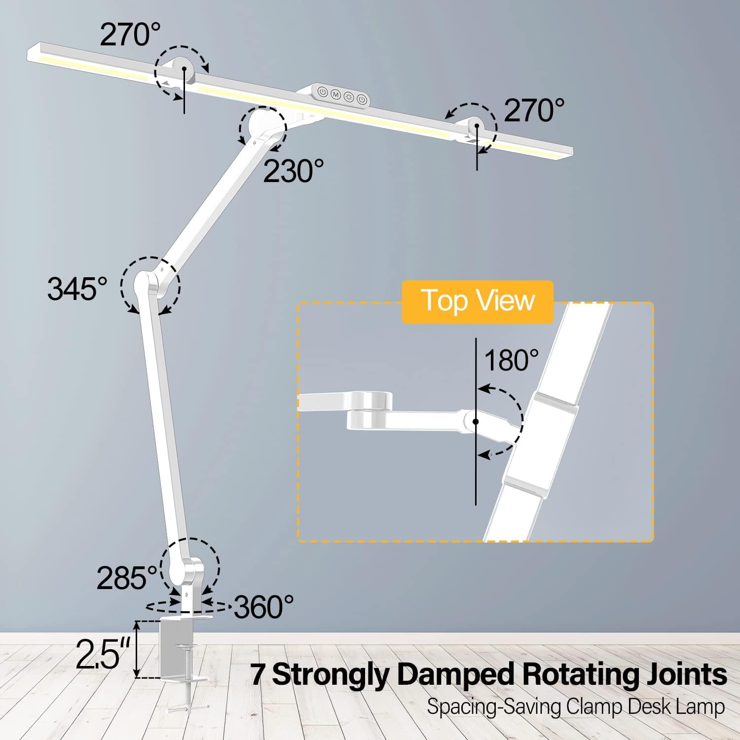 Desk Lamps for an Office in Home, LED Swing Arm Desk Lamp with Clamp, 24W Ultra Bright Auto Stepless Dimming and Tempering Table Light(White)