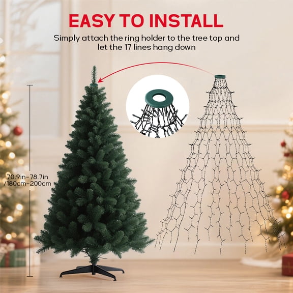 Christmas Tree Topper String Lights, 420 LED Warm White Waterfall Lights, Plug-in Starburst Tree Lights for Holiday Indoor Decoration