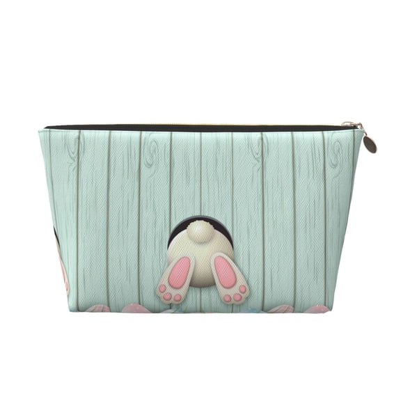 Picia White Bunny Bottom And Easter Eggs Printed Leather Travel Toiletry Bag,Cosmetic Organizer, Makeup Travel Bag, Durable Travel Pouch, Compact Toiletry Bag, Travel Accessories