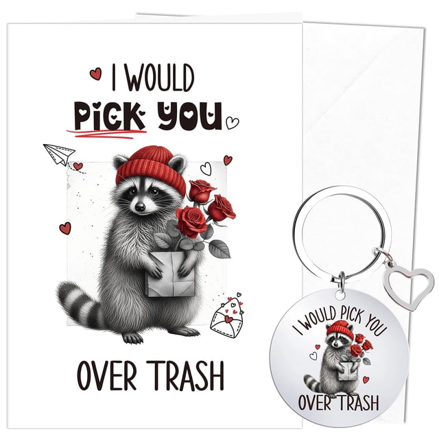 Set de Regalo Tarjeta de San Valentín con Mapache y Llavero Silkovahamd