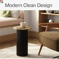 thumbnail image 3 of Round Fluted Accent Side Table - Drink Table - Living Room Furniture (Two-Tone Burl Wood Veneer with Black Base), 3 of 7