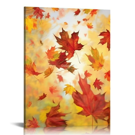 Shadudu Autumn Leaves and Maple Leaves Canvas Decorative Print Painting 16 x 20 in/12 x 16 for Living Room Bedroom Wall Decor by Artist Buanfen Yu 12x16 in