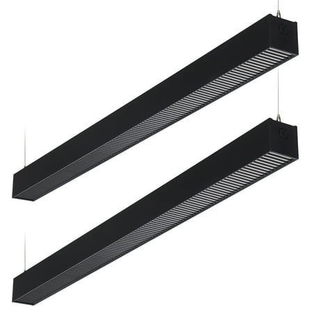2 Pack 4FT 40W 3CCT Dimmable Anti-Glare Louver Lens Linear Light, 3000K/4000K/5000K Selectable, Suspended Strip Light, Black