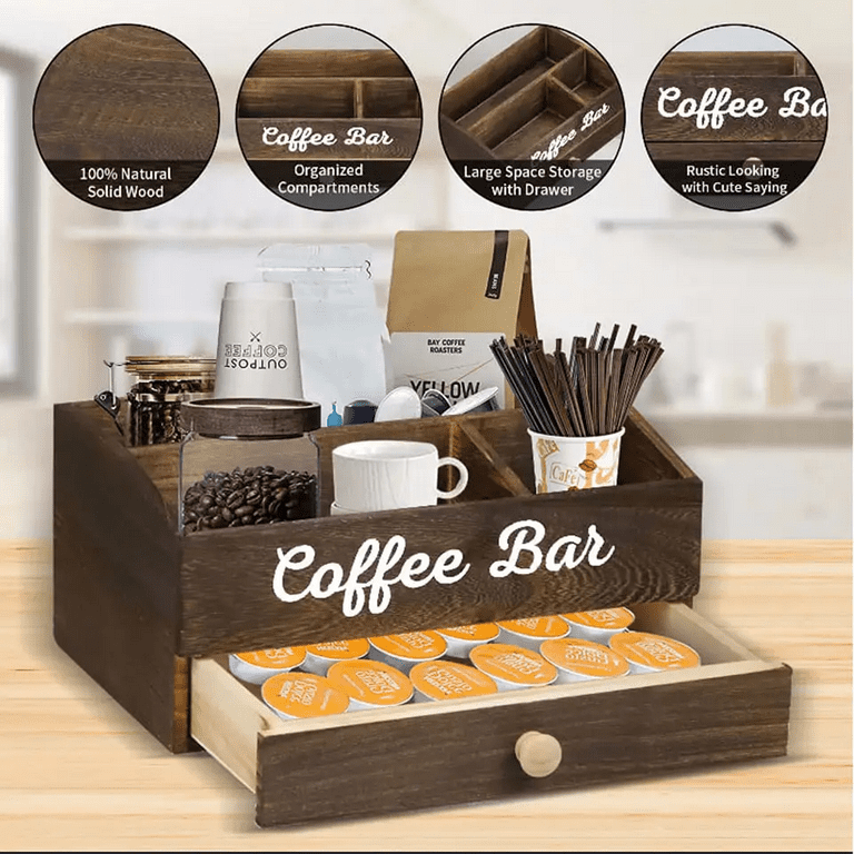 Coffee Bar Countertop Organizer and Coffee Station, Kitchen, Coffee Bar  Accessories - One Drawer, 3 Compartments