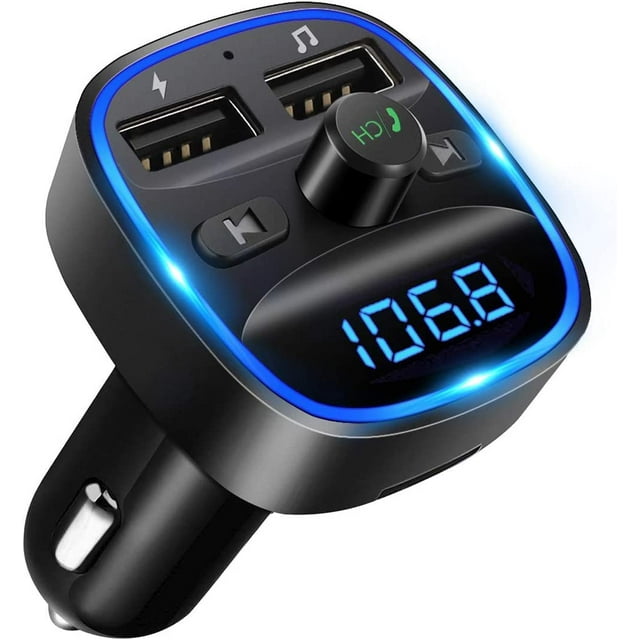 Transmisor FM, 2023 Transmisor FM Bluetooth actualizado Adaptador de radio inalámbrico Kit de automóvil con carga USB dual Cargador de automóvil Reproductor de MP3 Soporte para tarjeta TF y
