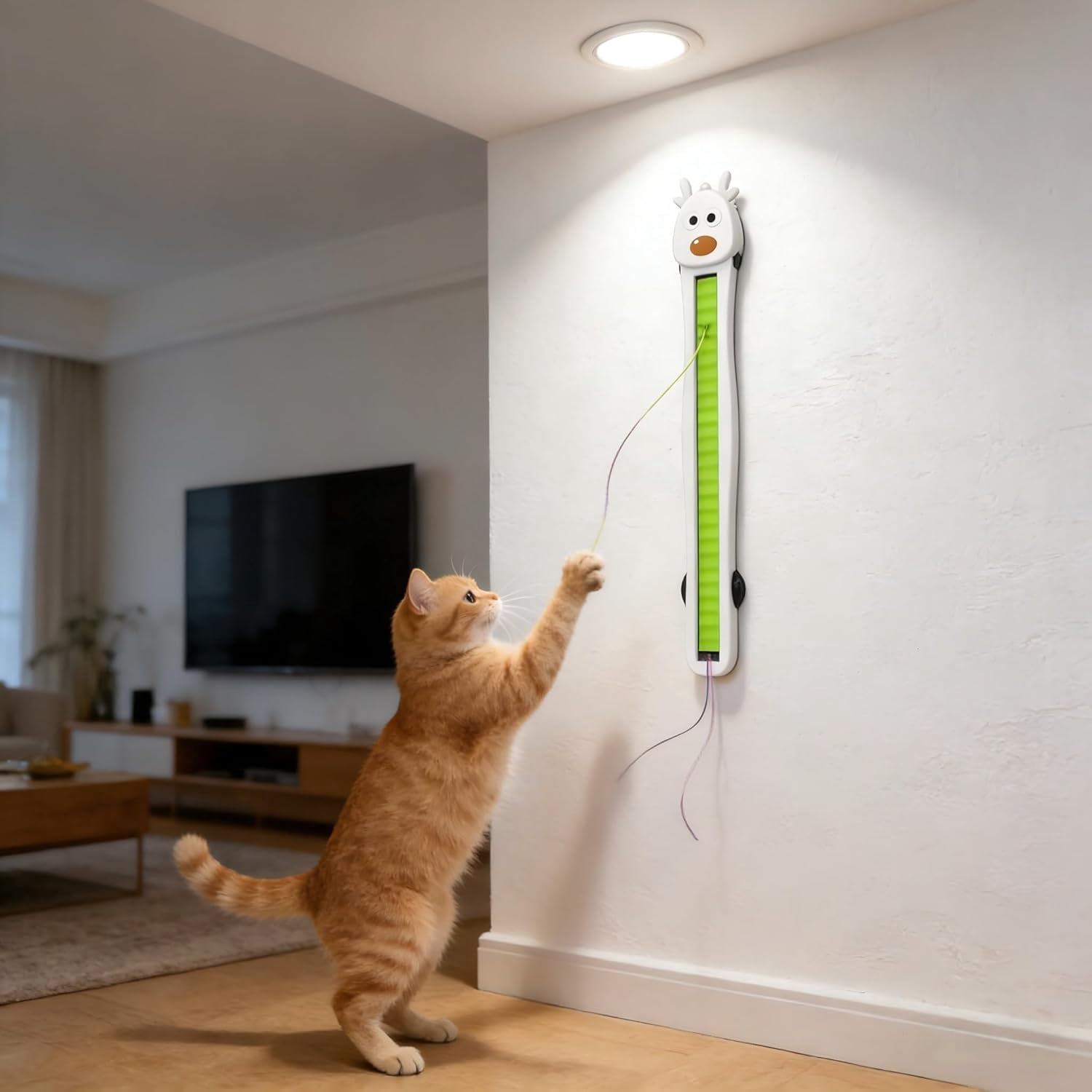 Auto Motion Flying Rope Cat Toy,Electric Wall Mounted Interactive Toy for Indoor Cats,Smart Rope Play Design Relieve Your Cat's Boredom (White)