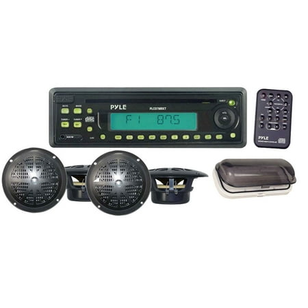 Pyle Marine AM/FM/CD Player Receiver With 4 X 5.25" Speakers & Splash Proof Radio Cover (Black)